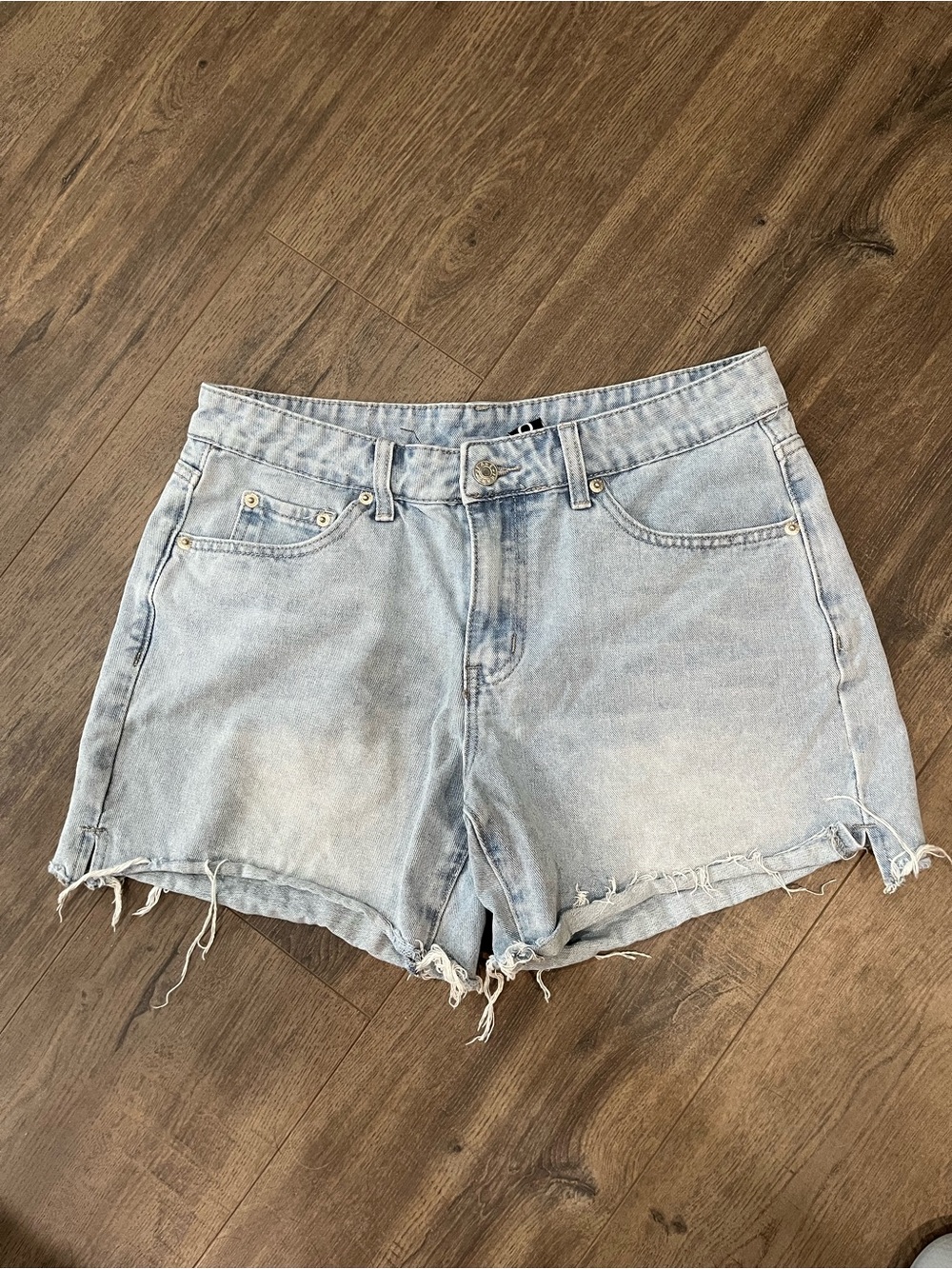 Carbon Light Blue Distressed Denim Shorts